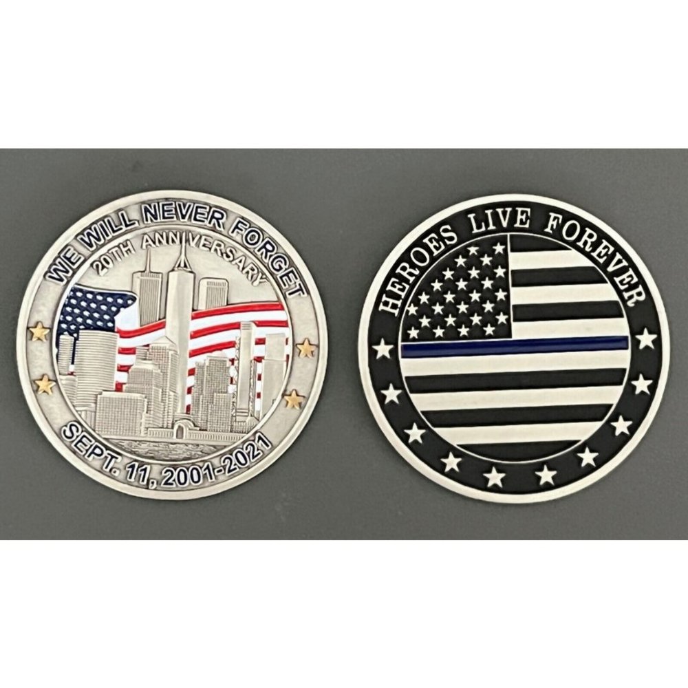9/11-20 Year Ann. Challenge Coin Sept. 11 FDNY, NYPD Never Forget